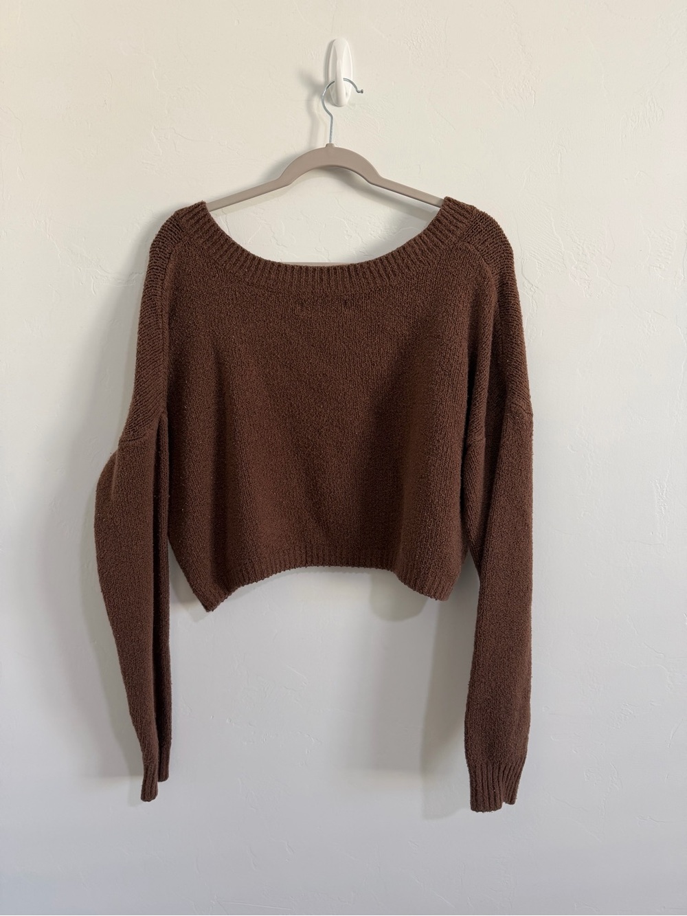Hollister Brown Cropped Sweater V Neck Knit Pullover Oversized M - Picture 3 of 6